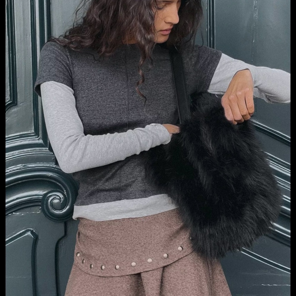Zara Black Faux Fur Shoulder Bag